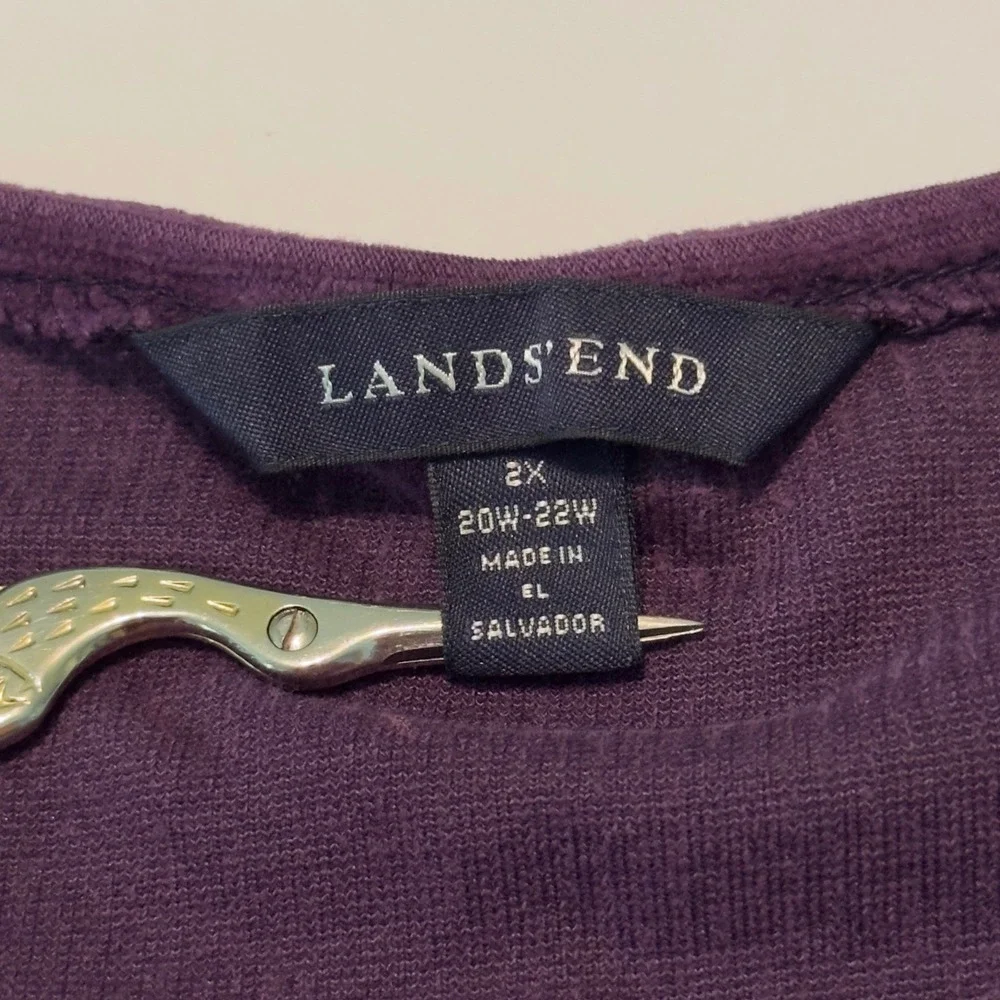 Lands End Womens 2X 20W-22W Plum Purple Ribbed Corduroy V-Neck Tunic Top Classic